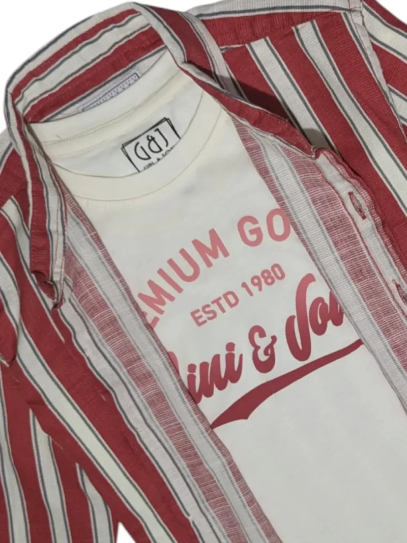 Gini And Jony Boys Red Stripes Cotton Shirt Full Sleeves