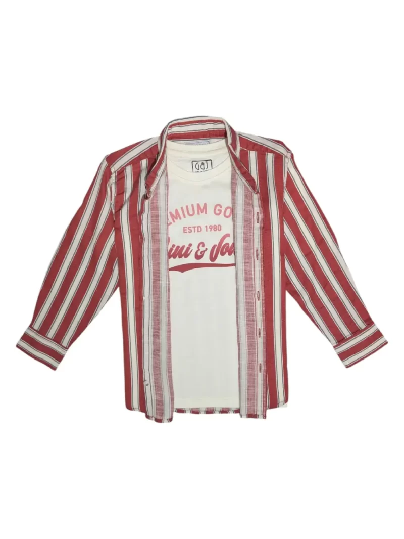 Gini And Jony Boys Red Stripes Cotton Shirt Full Sleeves