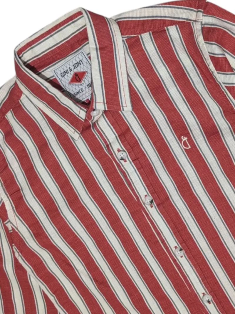 Gini And Jony Boys Red Stripes Cotton Shirt Full Sleeves