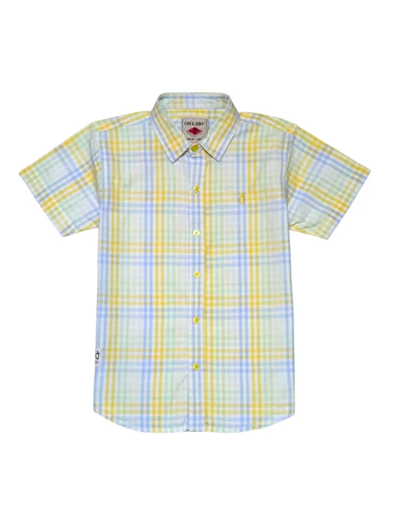 Gini And Jony Boys Yellow Checks Cotton Shirt Half Sleeves