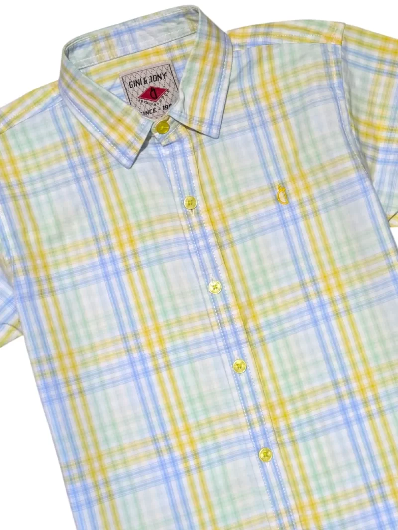 Gini And Jony Boys Yellow Checks Cotton Shirt Half Sleeves