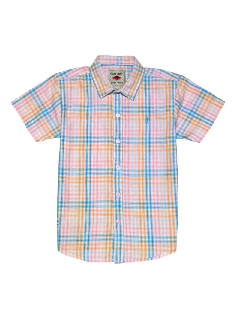Gini And Jony Boys Pink Checks Cotton Shirt Half Sleeves
