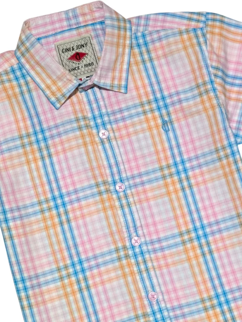 Gini And Jony Boys Pink Checks Cotton Shirt Half Sleeves