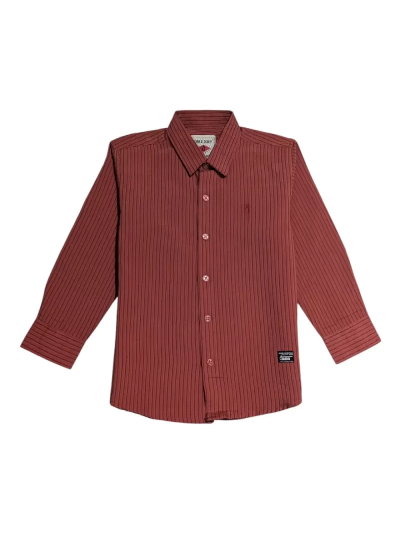Gini And Jony Boys Red Stripes Cotton Shirt Full Sleeves