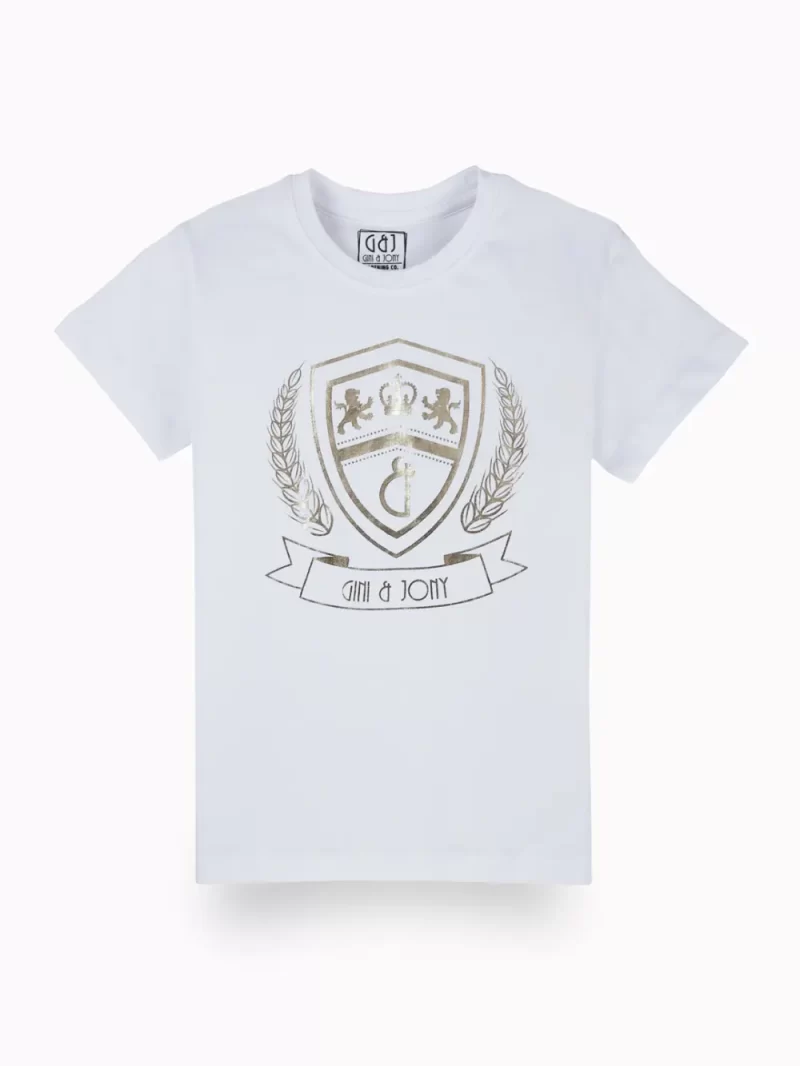 Gini And Jony Boys White Metallic Print Cotton T-Shirt Half Sleeves