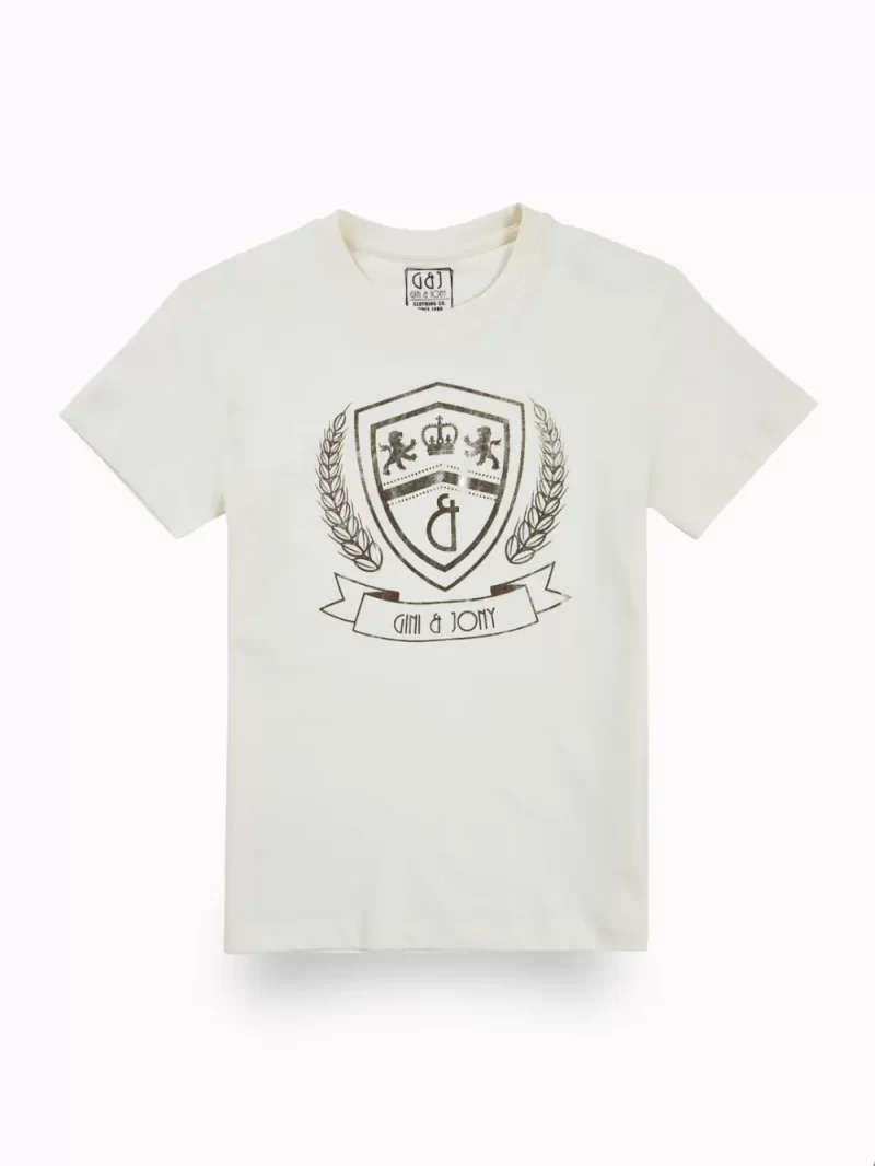Gini And Jony Boys Off White Metallic Print Cotton T-Shirt Half Sleeves