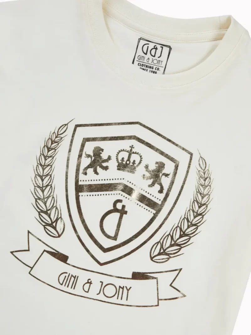 Gini And Jony Boys Off White Metallic Print Cotton T-Shirt Half Sleeves