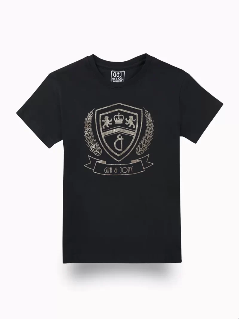 Gini And Jony Boys Black Metallic Print Cotton T-Shirt Half Sleeves