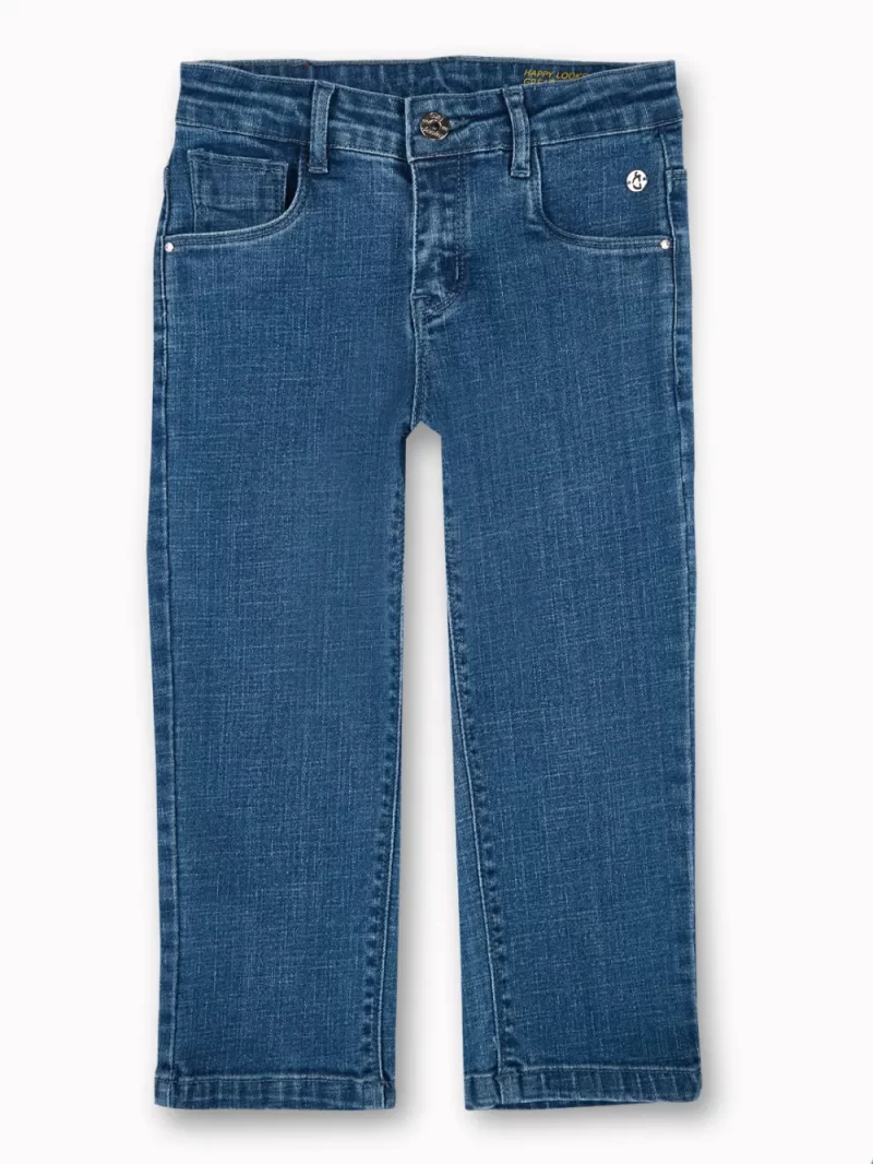 Gini And Jony Girls Blue Solid Denim Capri Fixed Waist