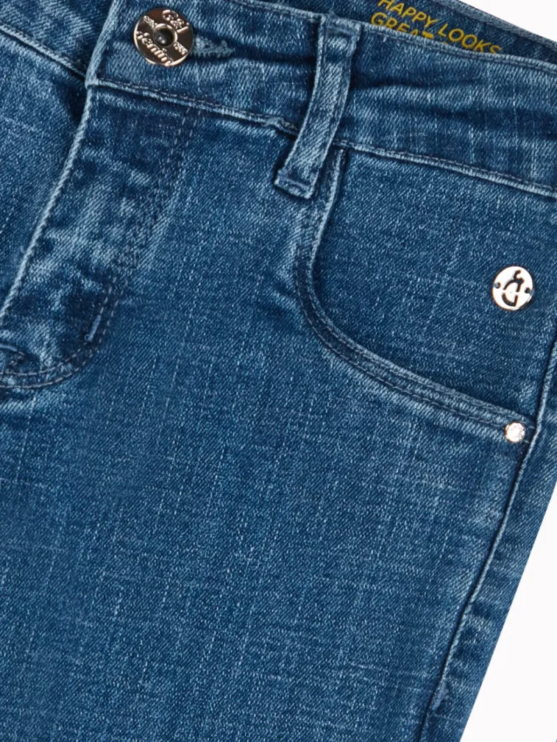 Gini And Jony Girls Blue Solid Denim Capri Fixed Waist