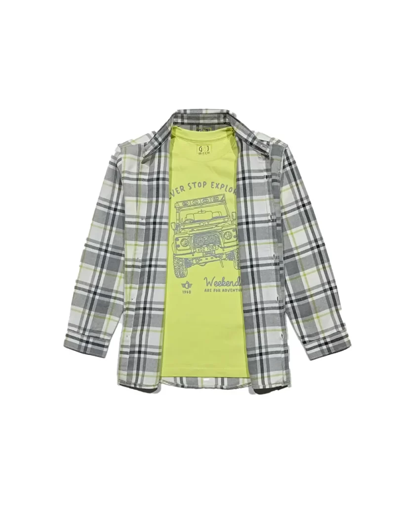 Gini And Jony Boys Grey Checks Cotton Shirt Full Sleeves
