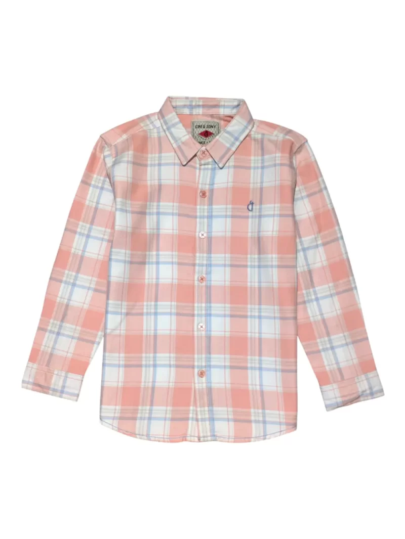 Gini And Jony Boys Pink Checks Cotton Shirt Full Sleeves