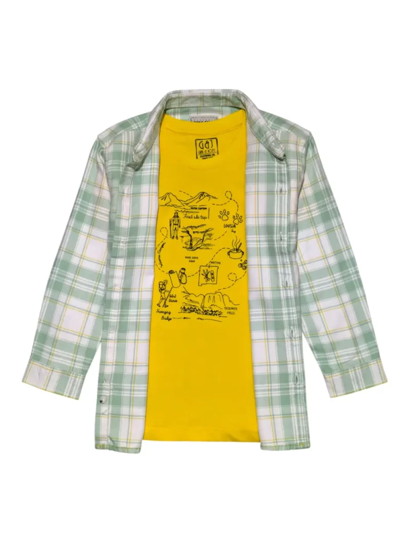 Gini And Jony Boys Green Checks Cotton Shirt Full Sleeves