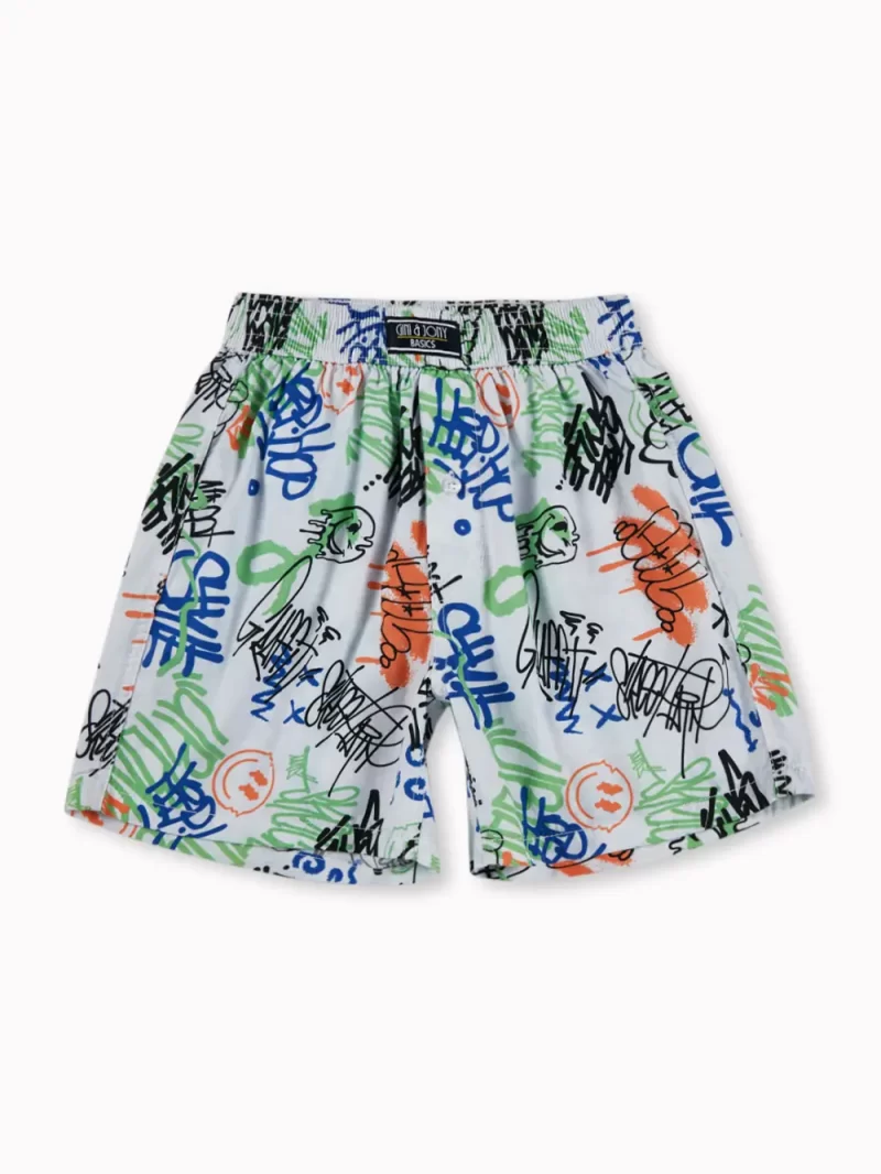 Gini And Jony Boys White Graffiti Print Cotton Boxer Shorts Elasticated