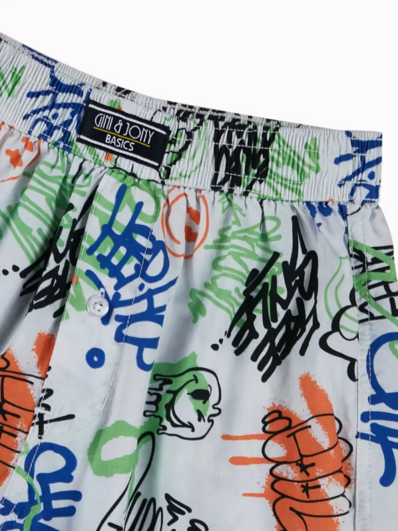 Gini And Jony Boys White Graffiti Print Cotton Boxer Shorts Elasticated