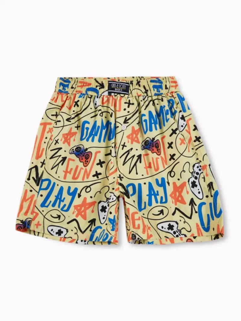 Gini And Jony Boys Yellow Graffiti Print Cotton Boxer Shorts Elasticated