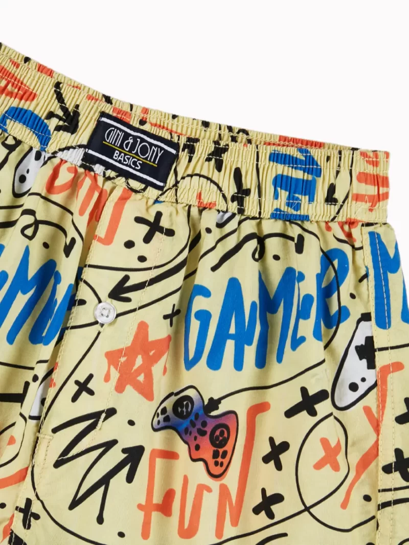 Gini And Jony Boys Yellow Graffiti Print Cotton Boxer Shorts Elasticated