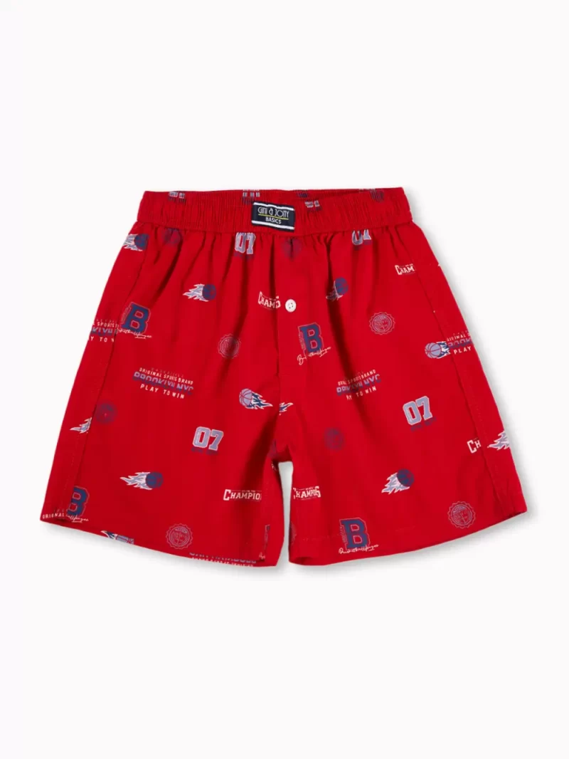 Gini And Jony Boys Red Conversational Print Cotton Boxer Shorts Elasticated