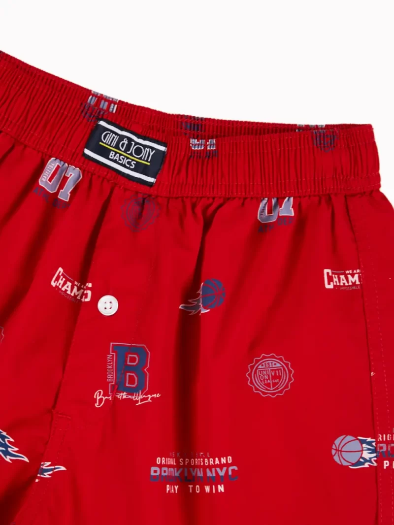 Gini And Jony Boys Red Conversational Print Cotton Boxer Shorts Elasticated