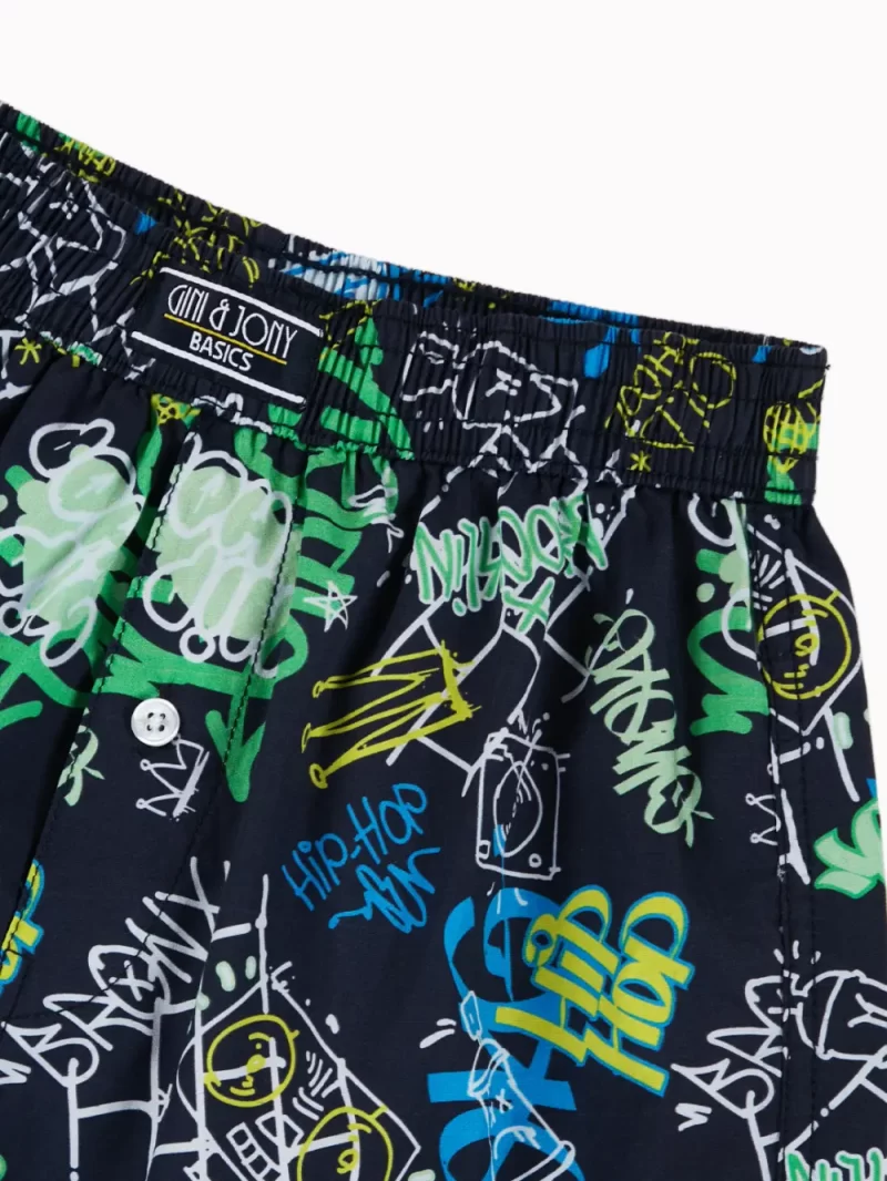 Gini And Jony Boys Blue Graffiti Print Cotton Boxer Shorts Elasticated