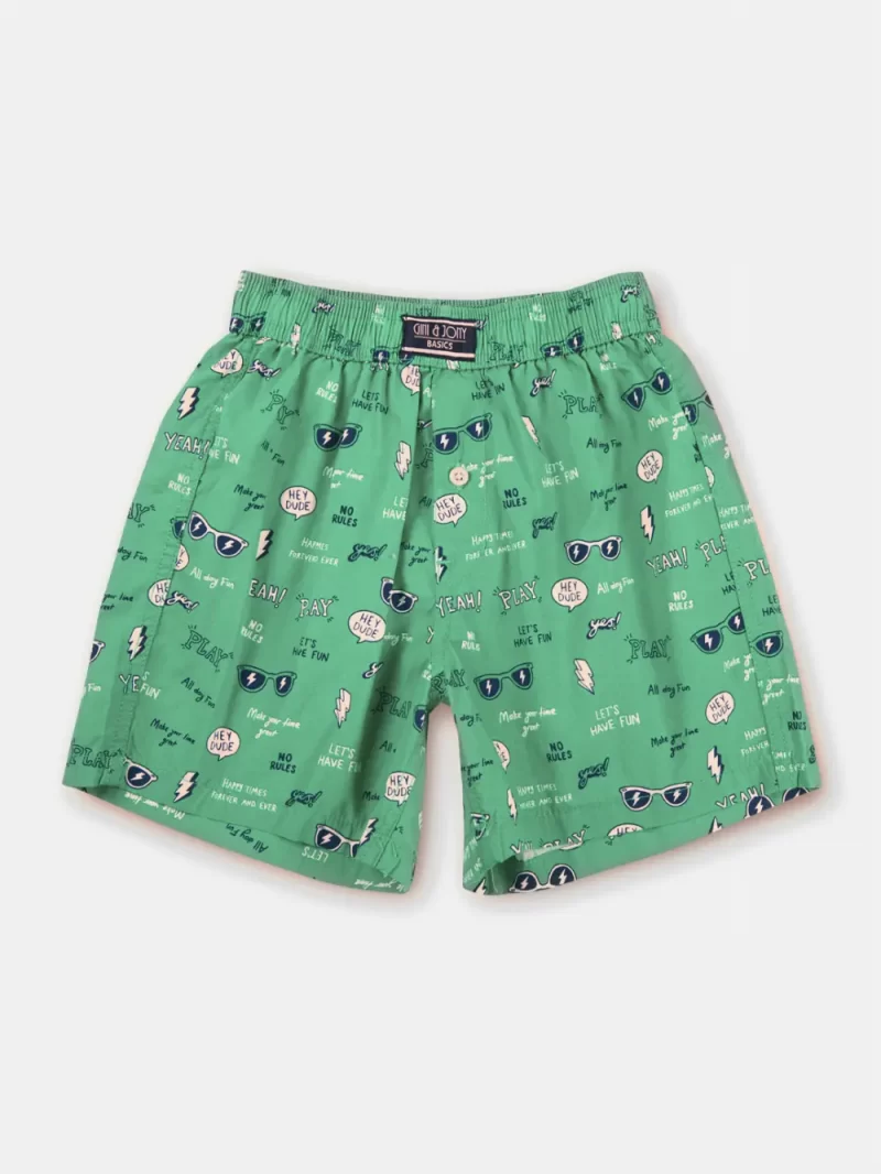 Gini And Jony Boys Green Conversational Print Cotton Boxer Shorts Elasticated