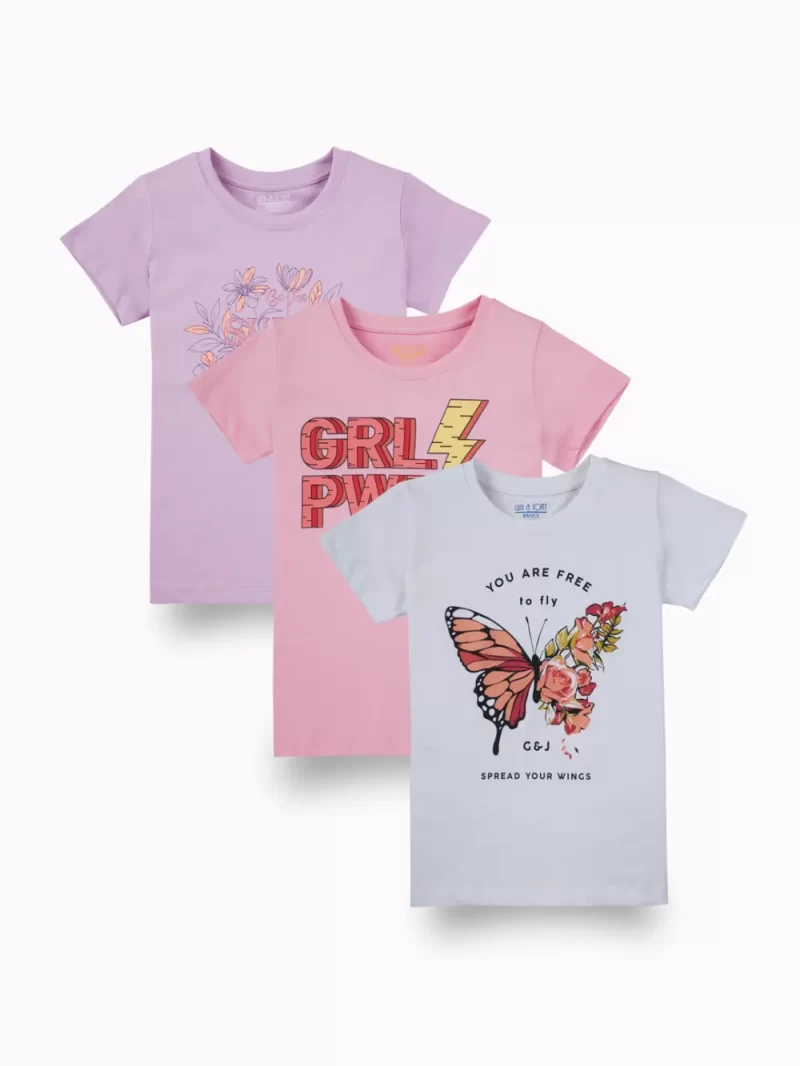 Gini And Jony Girls Multi Color Graphic Print Cotton Knits Top Pack Of 3 Half Sleeves 9-10 Years