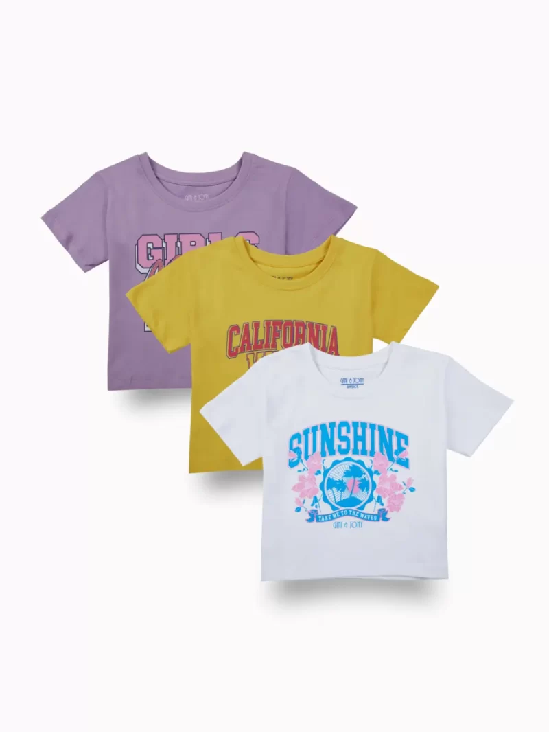 Gini And Jony Girls Multi Color Graphic Print Cotton Knits Top Pack Of 3 Half Sleeves 9-10 Years
