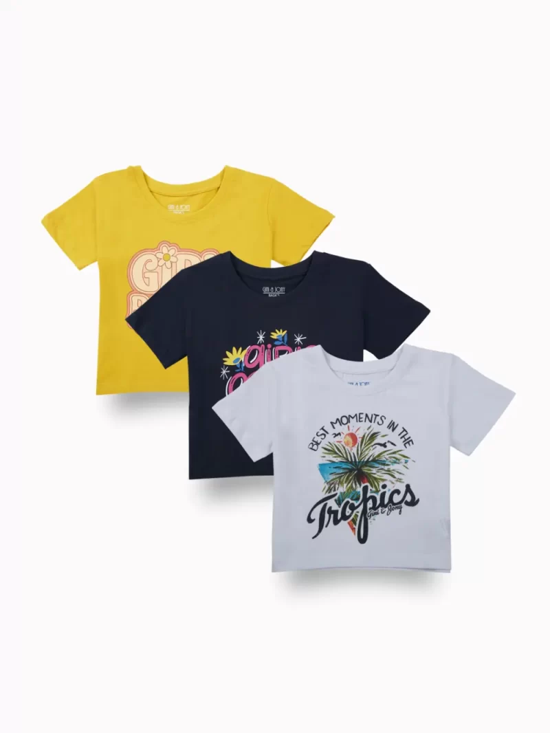 Gini And Jony Girls Multi Color Graphic Print Cotton Knits Top Pack Of 3 Half Sleeves 9-10 Years
