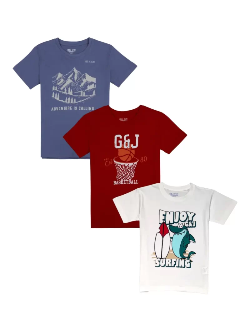 Gini And Jony Boys Multicolor Graphic Cotton T-Shirt Pack Of-3 Half Sleeves