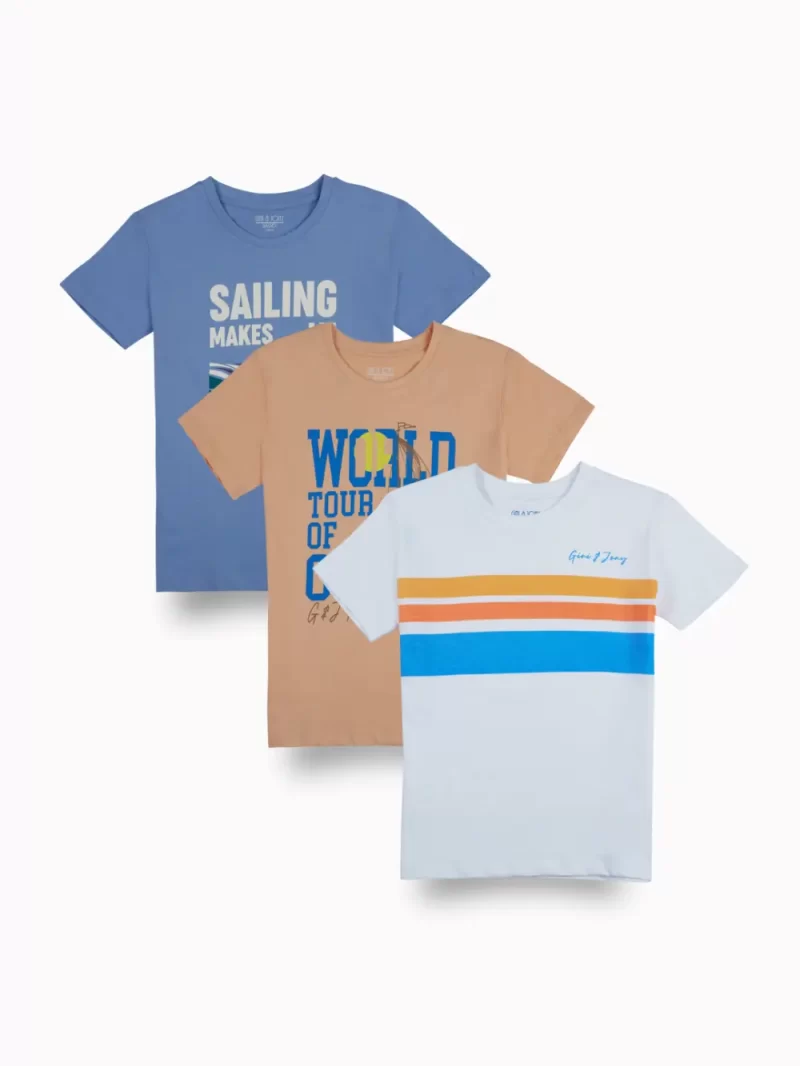 Gini And Jony Boys Multicolor Graphic Print Cotton T-Shirt Pack Of-3 Half Sleeves