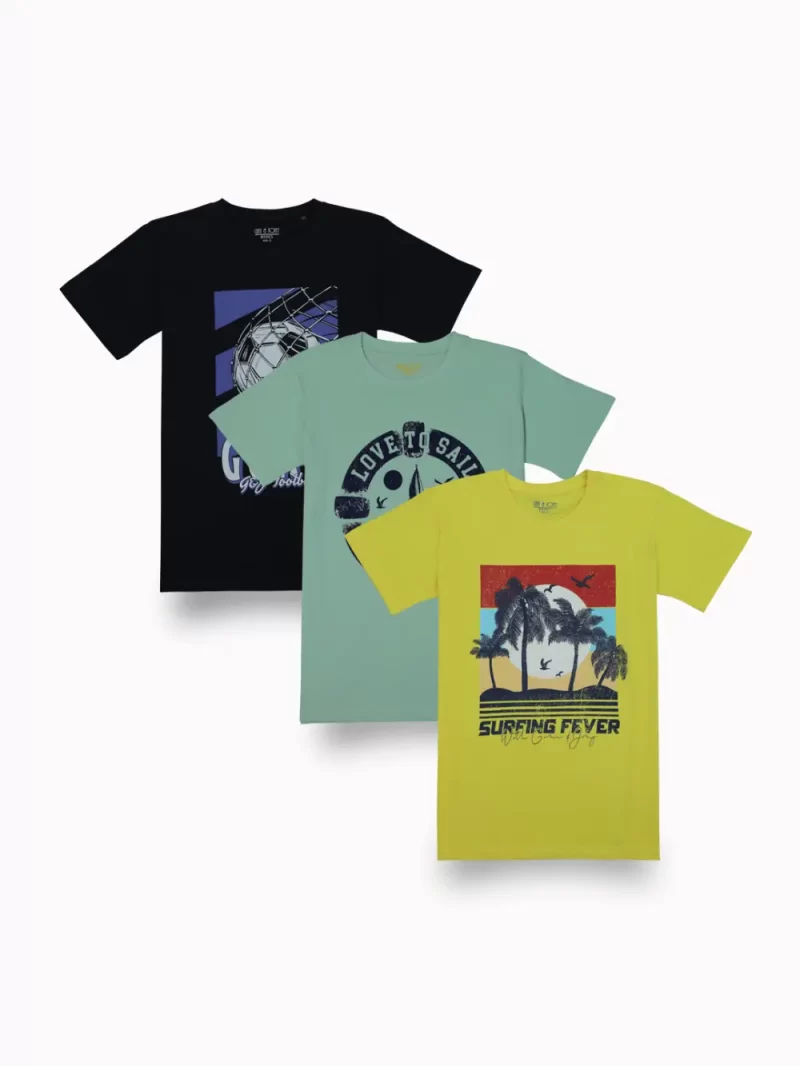 Gini And Jony Boys Multicolor Graphic Print Cotton T-Shirt Half Sleeves Pack Of-3