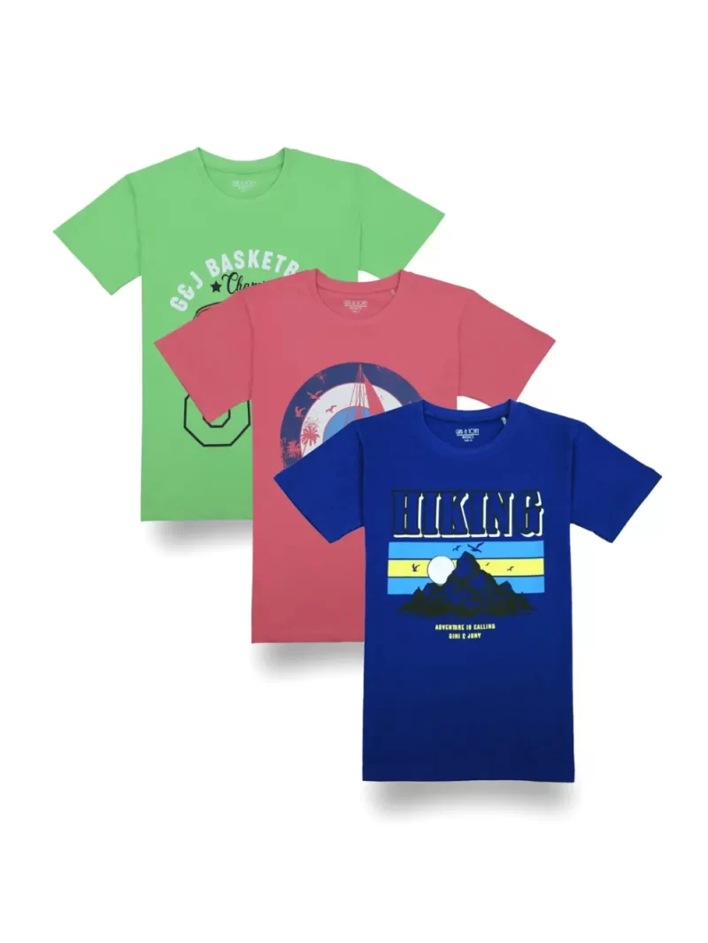 Gini And Jony Boys Multicolor Graphic Print Cotton T-Shirt Half Sleeves Pack Of-3