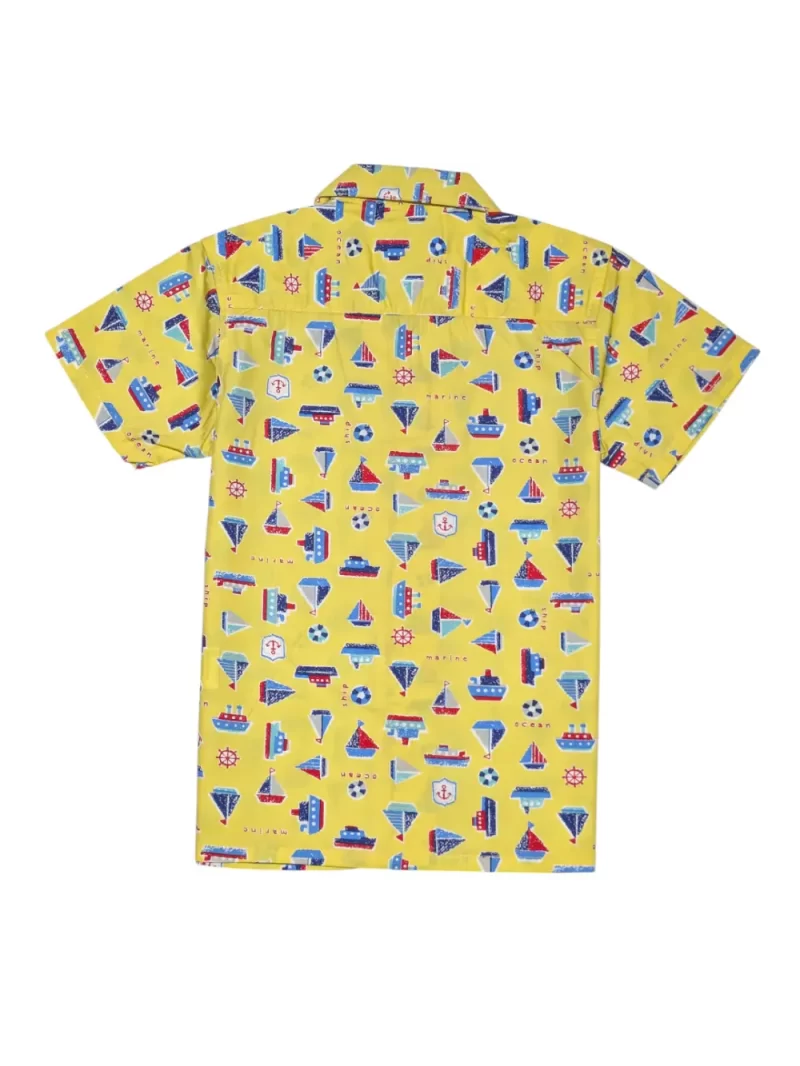 Gini And Jony Boys Yellow Conversational Print Cotton Shirt Half Sleeves