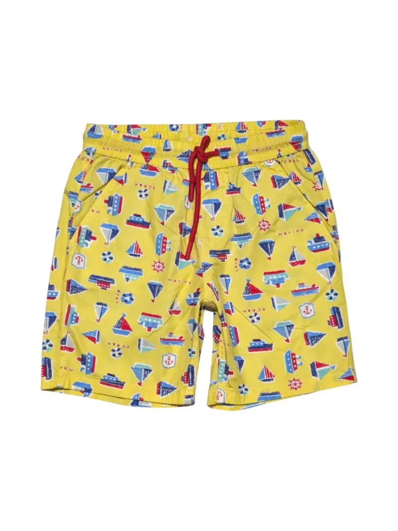 Gini And Jony Boys Yellow Conversational Print Cotton Bermuda Elasticated
