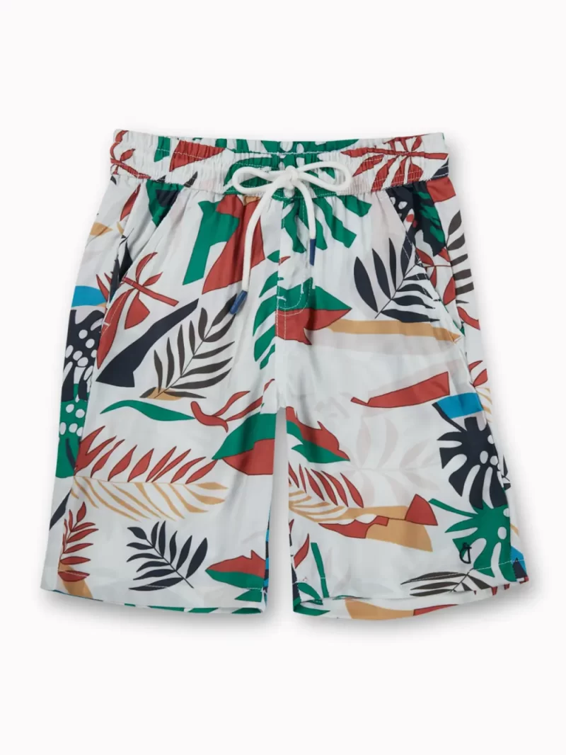 Gini And Jony Boys White Tropical Print Cotton Bermuda Elasticated
