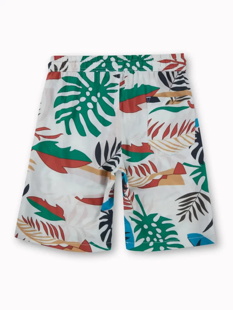 Gini And Jony Boys White Tropical Print Cotton Bermuda Elasticated