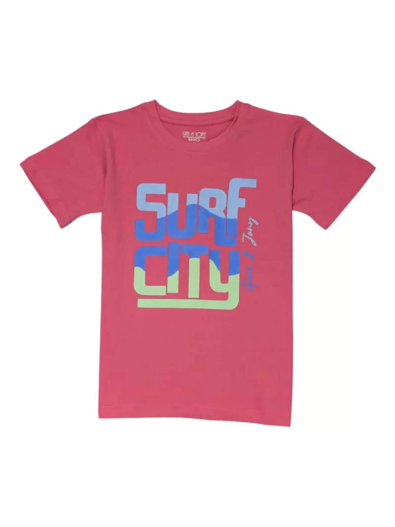 Gini And Jony Boys Pink Typographic Print Cotton T-Shirt Half Sleeves