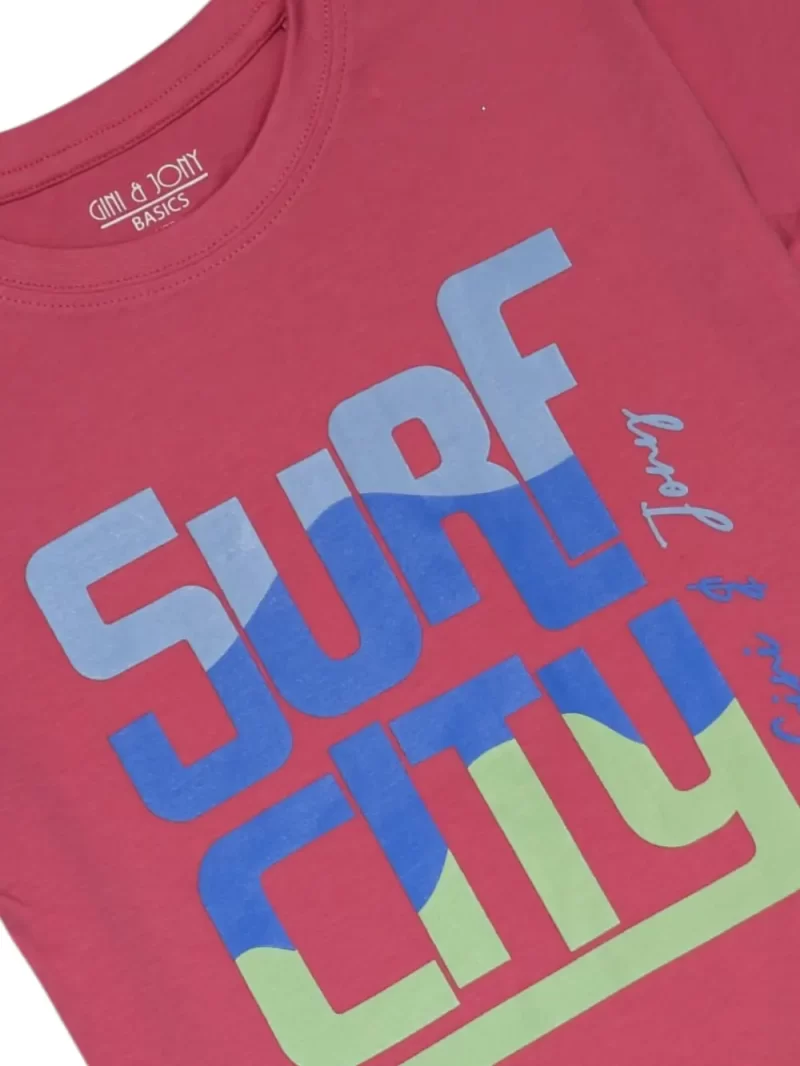 Gini And Jony Boys Pink Typographic Print Cotton T-Shirt Half Sleeves