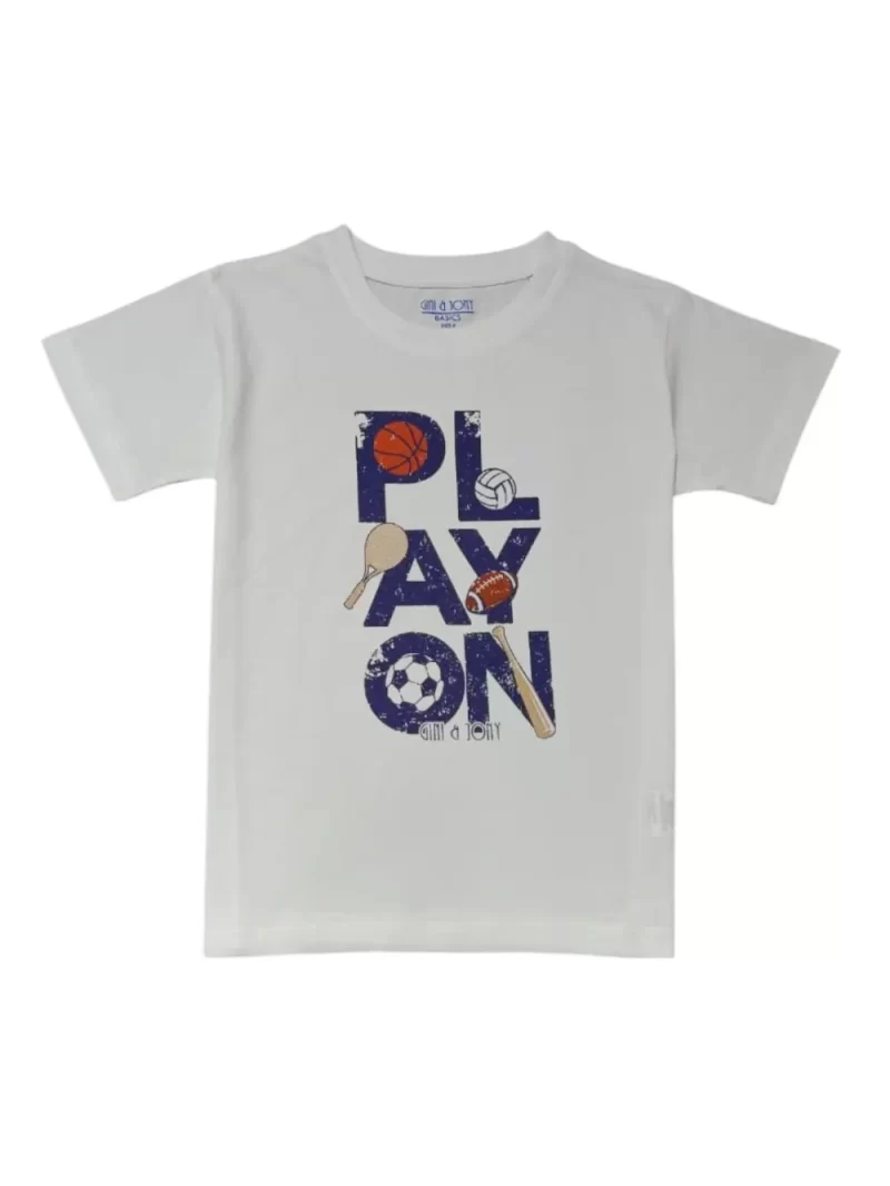 Gini And Jony Boys White Graphic Print Cotton T-Shirt Half Sleeves