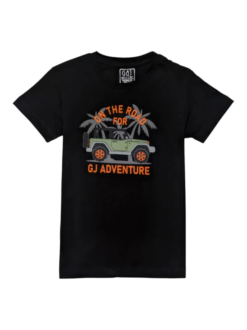 Gini And Jony Boys Black Graphic Print Cotton T-Shirt Half Sleeves