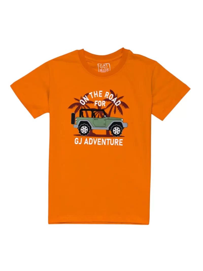 Gini And Jony Boys Orange Graphic Print Cotton T-Shirt Half Sleeves