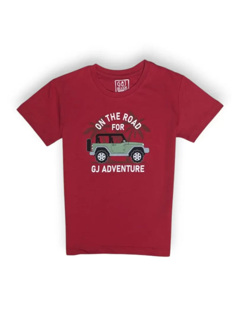 Gini And Jony Boys Red Graphic Print Cotton T-Shirt Half Sleeves