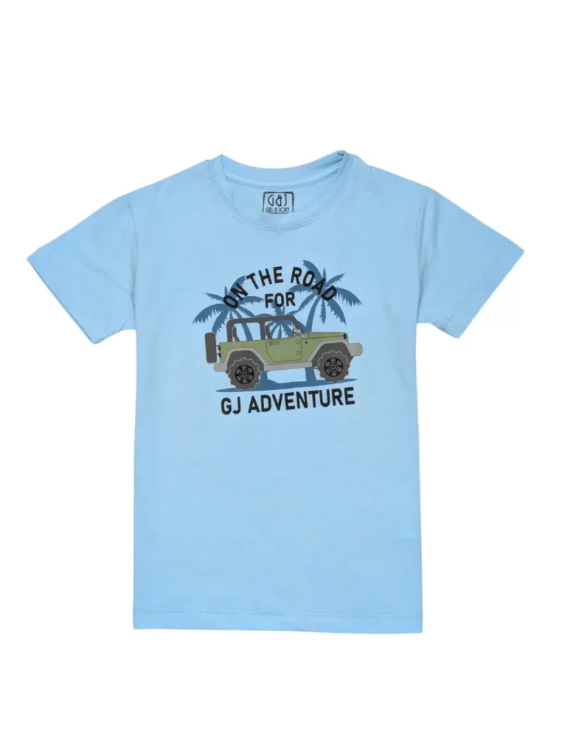 Gini And Jony Boys Blue Graphic Print Cotton T-Shirt Half Sleeves