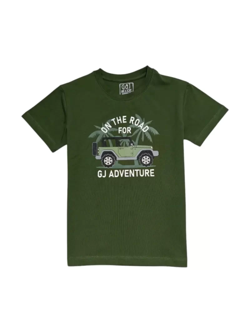 Gini And Jony Boys Dark Green Graphic Print Cotton T-Shirt Half Sleeves