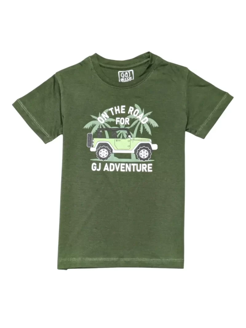 Gini And Jony Boys Olive Graphic Print Cotton T-Shirt Half Sleeves