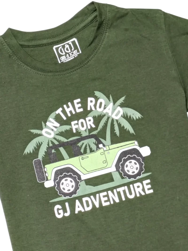 Gini And Jony Boys Olive Graphic Print Cotton T-Shirt Half Sleeves