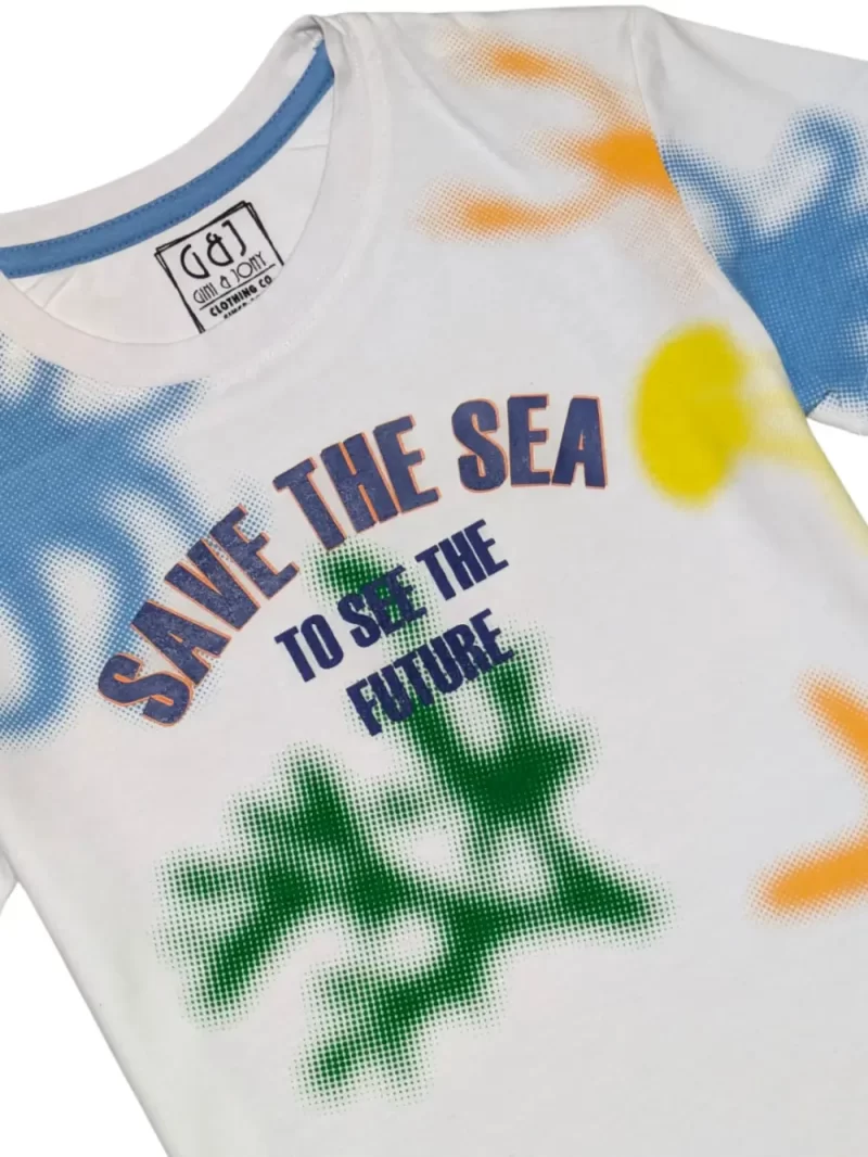 Gini And Jony Boys White Abstract Print Cotton T-Shirt Half Sleeves