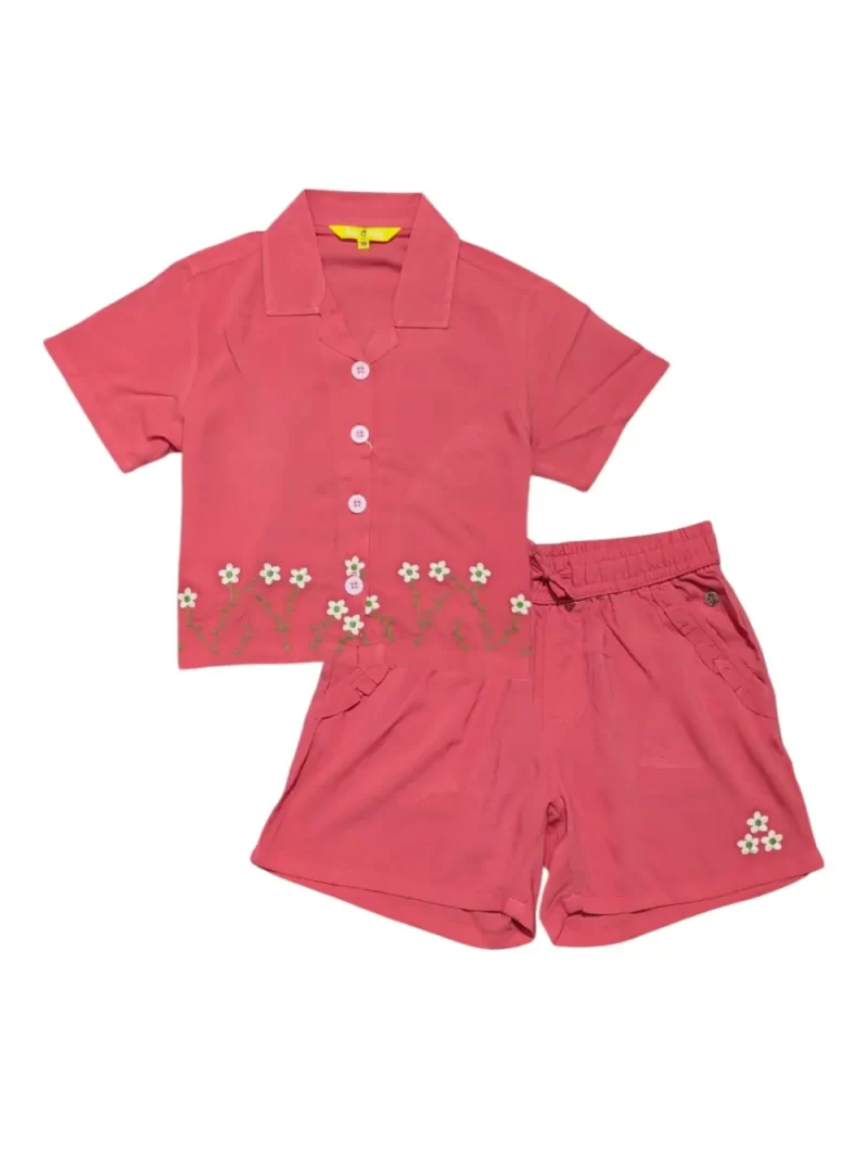 Gini And Jony Girls Peach Embroidery Cotton Cordinate Half Sleeves 9-10 Years