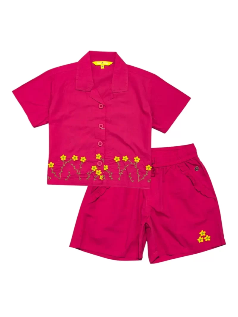 Gini And Jony Girls Dark Pink Embroidery Cotton Cordinate Half Sleeves 9-10 Years
