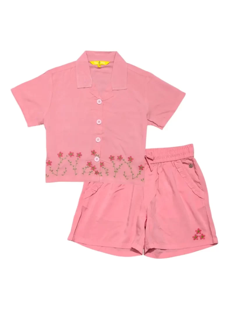 Gini And Jony Girls Pink Embroidery Cotton Cordinate Half Sleeves 9-10 Years